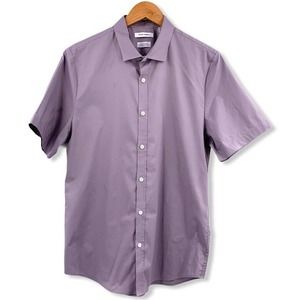 Pure‎ Navy Short Sleeve Grey Button Down Medium New